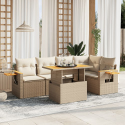 6 Pcs conjunto de sofás p/ jardim com almofadões vime PE bege