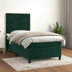 Cama com molas/colchão 90x200 cm veludo verde-escuro