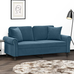 Sofá 2 lugares c/ almofadas decorativas 140 cm veludo azul