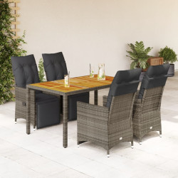 5 Pcs conjunto bistrô de jardim c/ almofadões vime PE cinza