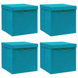 Caixas de arrumação com tampas 4pcs 32x32x32cm tecido azul-bebé