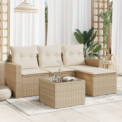 5 Pcs conjunto de sofás p/ jardim com almofadões vime PE bege