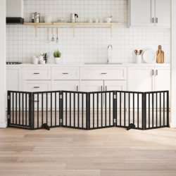 Portão p/ cães com porta dobrável 6 painéis 300 cm álamo preto