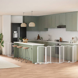 Portão p/ cães com porta dobrável 9 painéis 450 cm álamo branco