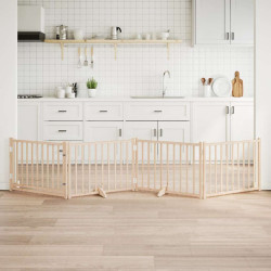 Portão p/ cães com porta dobrável 4 painéis 320 cm abeto maciço