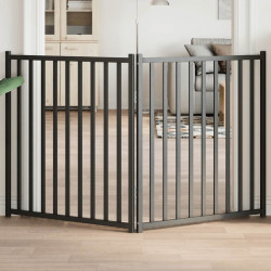 Portão p/ cães dobrável 2 painéis 160 cm abeto maciço preto