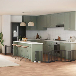 Portão p/ cães com porta dobrável 6 painéis 480 cm álamo preto