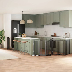 Portão p/ cães com porta dobrável 6 painéis 480 cm álamo preto