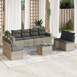9 Pcs conj. sofás jardim com almofadões vime PE cinzento-claro