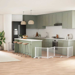 Portão p/ cães com porta dobrável 6 painéis 480 cm álamo branco
