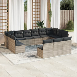 13 Pcs conj. sofás jardim c/ almofadões vime PE cinzento-claro