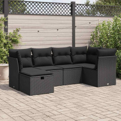 6 Pcs conjunto sofás de jardim c/ almofadões vime PE preto
