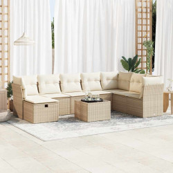 9 Pcs conjunto de sofás p/ jardim com almofadões vime PE bege