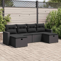 6 Pcs conjunto sofás de jardim c/ almofadões vime PE preto