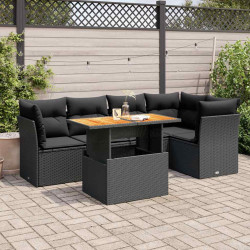 6 Pcs conjunto sofás de jardim c/ almofadões vime PE preto