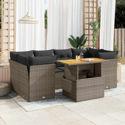 7 Pcs conjunto sofás p/ jardim c/ almofadões vime PE cinzento