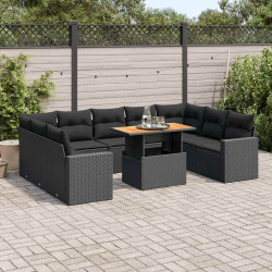 10 Pcs conjunto sofás de jardim c/ almofadões vime PE preto