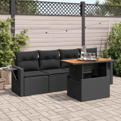 5 Pcs conjunto sofás de jardim com almofadões vime PE preto