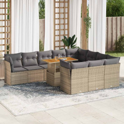 11 Pcs conjunto sofás de jardim c/ almofadões vime PE bege