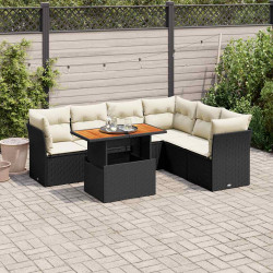 7 Pcs conjunto de sofás p/ jardim c/ almofadões vime PE preto
