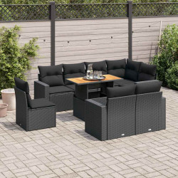 9 Pcs conjunto de sofás p/ jardim c/ almofadões vime PE preto
