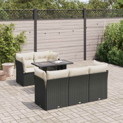 6 Pcs conjunto sofás de jardim c/ almofadões vime PE preto