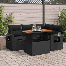 5 Pcs conjunto sofás de jardim com almofadões vime PE preto