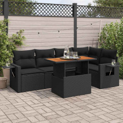 6 Pcs conjunto sofás de jardim c/ almofadões vime PE preto