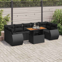 8 Pcs conjunto sofás de jardim com almofadões vime PE preto
