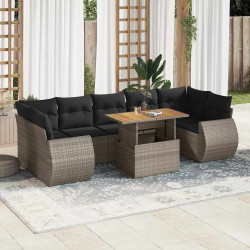 8 Pcs conjunto sofás de jardim c/ almofadões vime PE cinzento