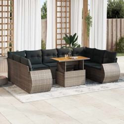 10 Pcs conjunto sofás de jardim c/ almofadões vime PE cinzento