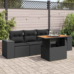 5 Pcs conjunto sofás de jardim com almofadões vime PE preto