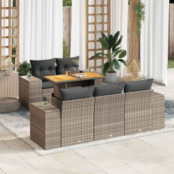 6 Pcs conjunto sofás de jardim com almofadões vime cinzento
