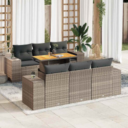 7 Pcs conjunto sofás p/ jardim c/ almofadões vime PE cinzento