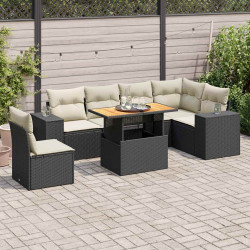 7 Pcs conjunto de sofás p/ jardim c/ almofadões vime PE preto