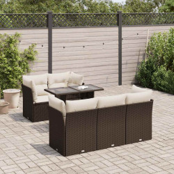 6 Pcs conjunto de sofás jardim c/ almofadões vime PE castanho