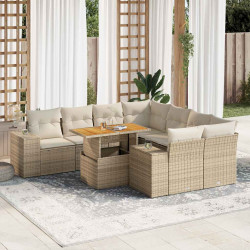 9 Pcs conjunto de sofás p/ jardim com almofadões vime PE bege