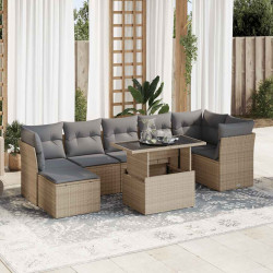 8 Pcs conjunto de sofás p/ jardim com almofadões vime PE bege