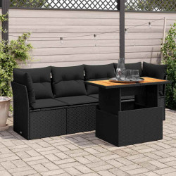 5 Pcs conjunto sofás de jardim com almofadões vime PE preto