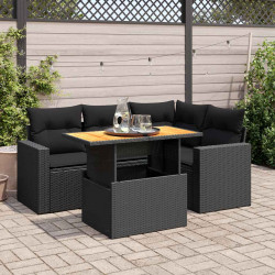 5 Pcs conjunto sofás de jardim com almofadões vime PE preto