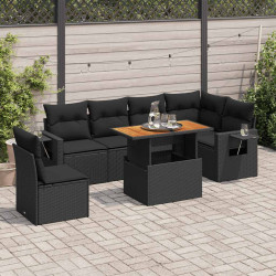 7 Pcs conjunto de sofás p/ jardim c/ almofadões vime PE preto