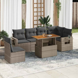 7 Pcs conjunto sofás p/ jardim c/ almofadões vime PE cinzento