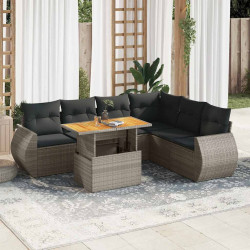 7 Pcs conjunto sofás p/ jardim c/ almofadões vime PE cinzento