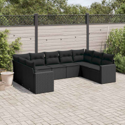 9 Pcs conjunto de sofás p/ jardim c/ almofadões vime PE preto