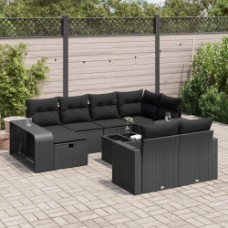 11 Pcs conjunto sofás de jardim c/ almofadões vime PE preto