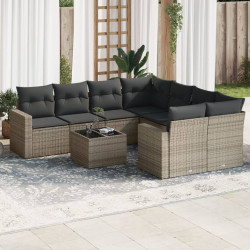 9 Pcs conjunto sofás p/ jardim com almofadões vime PE cinzento