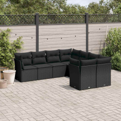 8 Pcs conjunto sofás de jardim com almofadões vime PE preto