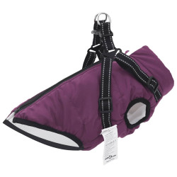 Casaco para cães com arnês impermeável reflexivo roxo l40