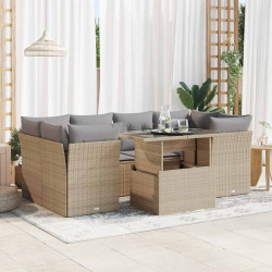 7 Pcs conjunto de sofás p/ jardim com almofadões vime PE bege