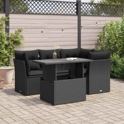 5 Pcs conjunto sofás de jardim com almofadões vime PE preto
